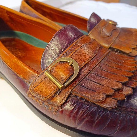 HS Trask Vintage Men's Loafers Buckle & Kilts Chestnut Brown/Dark Tan size:10.5M - Picture 2 of 12